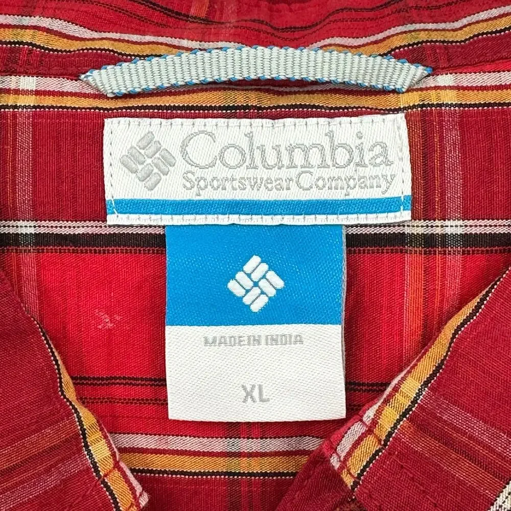 Columbia Shirt Men XL Red Plaid Long Sleeves 100% Cotton Button Up Casual Travel